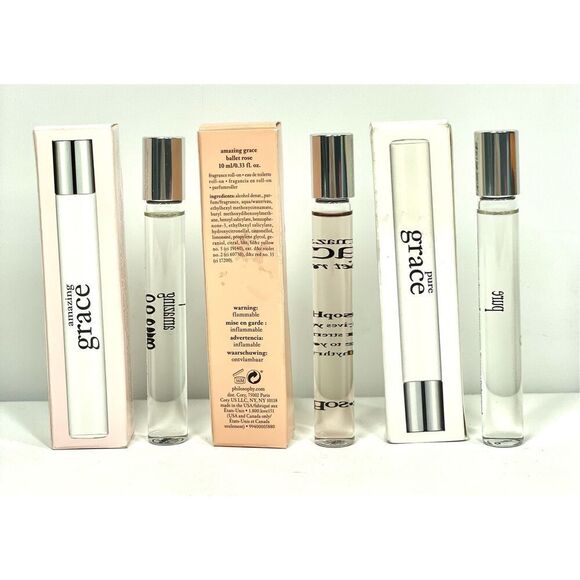 Philosophy Amazing Grace Ballet Rose Pure Grace Rollerball Perfume Set of 3 NIB - Picture 2 of 2
